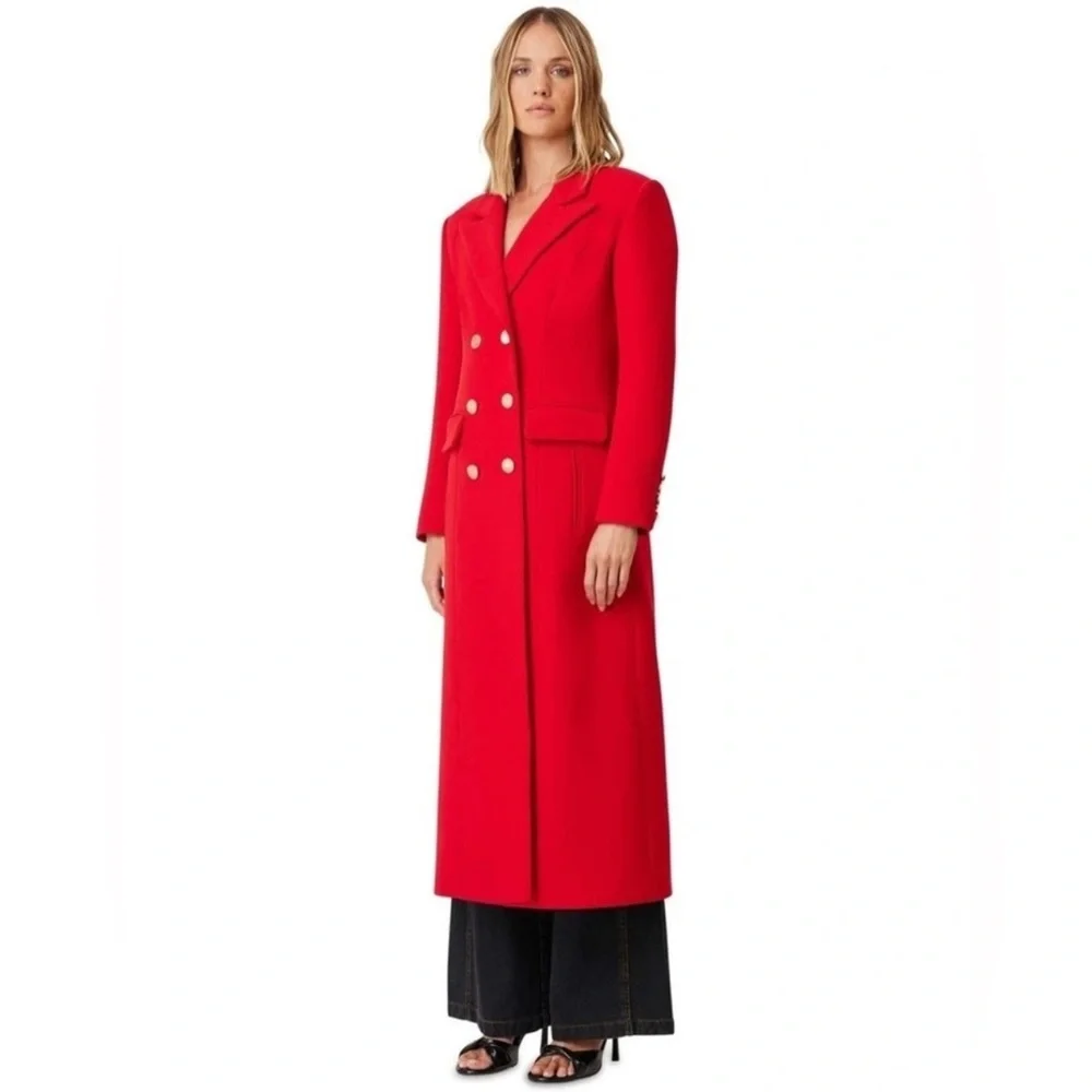 Elliatt Vibrant Red Long Coat Double breasted gold buttons NWOT quiet luxury - Picture 5 of 15